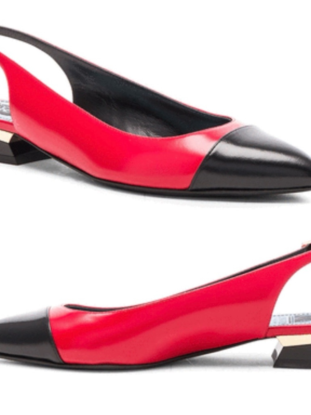 Lanvin Red and Black Pointed Toe Slingback Flats Size 7.5